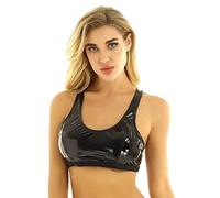 WEITING Camiseta sin mangas de cuero brillante de alta elasticidad para mujer, camiseta moldeadora de piel de charol push-up con cuello halter de látex, chaleco de cuero, L
