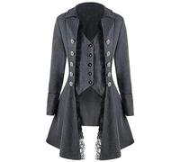 WEITING Chaqueta de mujer abrigo medieval retro encaje victoriano gótico manga larga botón frac steampunk fiesta de Halloween disfraz ropa-gris-S