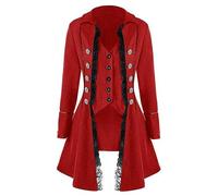WEITING Chaqueta de mujer abrigo medieval retro encaje victoriano gótico manga larga botón frac steampunk fiesta de Halloween disfraz ropa-rojo-S