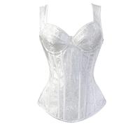 WEITING Conjunto de corsé sexy con correa para el hombro, corsé y falda sobre el busto, tutú corselet para mujer, disfraz vintage de burlesque, parte superior blanca, L