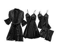 weiting Conjunto de pijama de encaje, conjunto de pijama con top y pantalones cortos - Conjunto de 4 Pijamas Sexy con Ribete de Encaje - Bata de noche interior sin pelusas para aniversario, accesorios