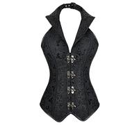 WEITING Corsé con Cordones de Hueso de Acero con Cuello en V Sexy Steampunk para Mujer Fajas góticas Retro Negro Marrón-2095black-XL