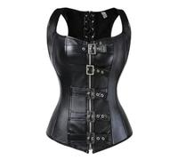 WEITING Corsé De Cuero Sintético Negro Hebillas Con Cremallera Superior Chaleco Bustier Deshuesado Chaqueta De Moto Punk Sexy Tallas Grandes Cordones Vasco S-6XL-Negro-1-XL