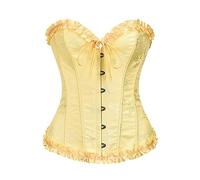 WEITING Corsé de Encaje Multicolor, Soporte Sexy para los Senos, corsé de Cintura Fruncida, Control de Barriga, Faja Moldeadora de Huesos-Amarillo-XS