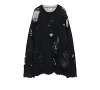 WEITING Deeptown Goth Punk Negro Rasgado Suéter Mujer Vintage Punto Mujer Jumper Gótico Grunge Y2k Prendas De Punto Streetwear Jersey-Negro-M