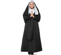 WEITING Disfraz de Monja de Cosplay de Halloween Vestido de Fiesta de Mascarada de Monasterio Religioso de la Iglesia de Carnaval de las Mujeres-Black-XXL