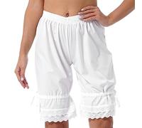 WEITING Encaje para Mujer Dobladillo con Volantes Cordón elástico Corto Ropa Elegante Cintura elástica Color sólido Casual Suelto Pantalones Cortos de Longitud Media-Blanco,S