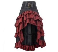 WEITING Falda Retro Victoriana Sexy con Volantes asimétricos Largos de Cintura Alta roja y Negra Falda Steampunk gótica Traje de Fiesta de Talla Grande para Mujer-Rojo-L