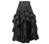 WEITING Falda Retro Victoriana Sexy con Volantes asimétricos Largos de Cintura Alta roja y Negra Falda Steampunk gótica Traje de Fiesta de Talla Grande para Mujer-Negro-S