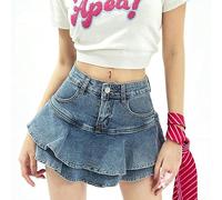 WEITING Falda Vaquera con Volantes de Doble Capa para Mujer Primavera/Verano Falda Corta de Corte A-Azul-M