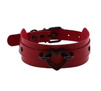 WEITING Gargantilla de piel sintética roja gótica vintage para mujer, collar de cadena negra gótica Harajuku, collar de declaración para hombre, joyería de corazón rojo y negro