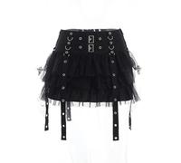 WEITING Gothic Dark Ruffle Mall Minifalda con Panel de Malla gótica Falda Acampanada con Botones Harajuku Pantalones de Cintura Alta Punk-Negro-M