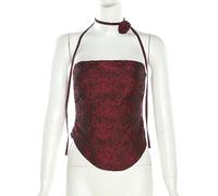 WEITING Gótico Oscuro Elegante Estampado de Sangre gótico Tubo Top Retro sin Tirantes Sexy Envoltura Pecho Femenino Apretado Dobladillo Curvado sin Tirantes-Rojo-S