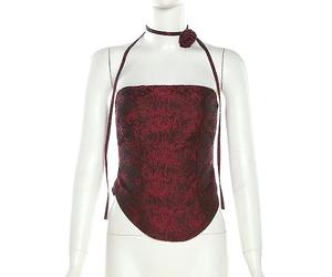 WEITING Gótico Oscuro Elegante Estampado de Sangre gótico Tubo Top Retro sin Tirantes Sexy Envoltura Pecho Femenino Apretado Dobladillo Curvado sin Tirantes-Rojo-S