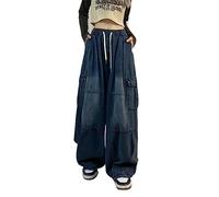 WEITING Harajuku Vintage Azul Cargo Jeans Mujeres de Gran tamaño Y2K Grunge Negro Pantalones de Mezclilla Ropa Informal Estilo Hip Hop Pantalones de Pierna Ancha