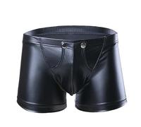 WEITING Lencería de Cuero Sexy para Hombre Pantalones Cortos para Sexo Bóxer de látex Suave Calzoncillos de Cuero Masculino Bolsa abultada Ropa Interior Sexy con Parte Inferior-Negro-S