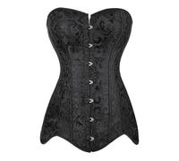WEITING Long Torso Overbust Corset Negro Blanco Korset Jacquard Floral Cintura Bustier Top Mujeres Gorset-Black-L