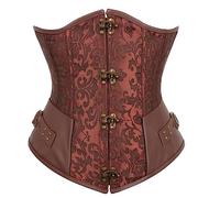 WEITING Marrón Negro Mujeres Steampunk Underbust Cincher Espiral Acero Deshuesado Corsé Cintura Entrenador-Marrón-S