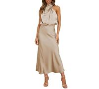 WEITING Maxi Vestido de satén para Mujer, Vestido de Verano con Cuello Halter francés, Elegante, Largo, Formal, sin Mangas, túnica, Traje de Fiesta para Mujer-Am