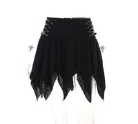 WEITING Minifalda gótica con Dobladillo de Pico Lateral y Vendaje Oscuro, Falda Negra de Cintura Alta, Falda Acampanada, Parte Inferior de Mujer Sexy Punk-Negro-S