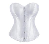 WEITING Mujeres Stain Overbust Corset Body Shaper Tamaño S a 6XL Vintage Bustier plisado Top con G String-Blanco-M