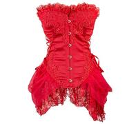 WEITING Nuevo Corsé Sexy, Corsé de Palacio, Ropa Interior Exterior, Falda de Gasa de Encaje, Sujetador Acanalado, Fajas con Cordones y Botones - Rojo - XXL