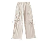 WEITING Pantalones Cargo Sueltos con Bolsillo Leggings De Dos Piezas para Mujer Pantalones Casuales Pantalones Deportivos De Moda-Albaricoque-L