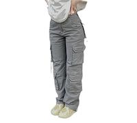 WEITING Pantalones Cargo Vintage para mujer, ropa de calle a la moda de los 90 con bolsillos, pierna ancha, cintura alta, pantalones vaqueros rectos Y2k, monos