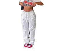 WEITING Pantalones Cargo Vintage para mujer, ropa de calle a la moda de los 90 con bolsillos, pierna ancha, cintura alta, pantalones vaqueros rectos Y2k, monos