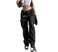 WEITING Pantalones Cargo Vintage para mujer, ropa de calle a la moda de los 90 con bolsillos, pierna ancha, cintura alta, pantalones vaqueros rectos Y2k, monos