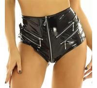 WEITING Pantalones Cortos de Cuero de látex para Mujer Pantalones Cortos con Cremallera Ropa Interior Ropa de Discoteca Lencería Club Nocturno Ropa de Baile Bermudas Femeninas Calientes-Negro-XL
