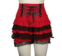 WEITING Pantalones Cortos para Mujer gótico Steampunk Lolita Volantes Encaje algodón de Cintura Alta Pantalones Cortos Cosplay-Pantalones Cortos Rojos-S