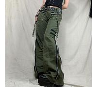 WEITING Pantalones de Mujer Goth Punk Sueltos Retro Kawaii Pantalones Vendaje de Tiro Bajo Pantalones Cargo Grunge Verde Cremallera Jeans Pantalones de chándal Coreanos-Verde-S