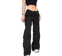 WEITING Pantalones De Mujer Gótico Punk Sueltos Retro Kawaii Pantalones Vendaje De Tiro Bajo Pantalones Cargo Grunge Verde Cremallera Jeans Pantalones De Chándal Coreanos-Negro-L