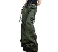 WEITING Pantalones De Mujer Gótico Punk Sueltos Retro Kawaii Pantalones Vendaje De Tiro Bajo Pantalones Cargo Grunge Verde Cremallera Jeans Pantalones De Chándal Coreanos-Verde-L