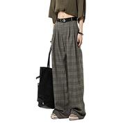 WEITING Pantalones Largos Rectos Harajuku con diseño a Cuadros Retro clásico para Mujer, Pantalones Holgados de Pierna Ancha, Ropa de Calle Y2k de Moda Coreana 2023