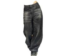 WEITING Pantalones Vaqueros de Pierna Ancha Negros Vintage para Mujer