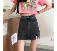 WEITING Retro Azul Falda Vaquera Dividida Talle Alto Línea A Pantalones Envueltos En La Cadera para Mujer Falda Prevenir La Exposición Hottie Ropa De Calle Moda Coreana-Gris Oscuro-M