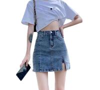 WEITING Retro Azul Falda Vaquera Dividida Talle Alto Una Línea Pantalones De Cadera para Mujer Falda Prevenir La Exposición Hottie Ropa De Calle Moda Coreana-Retro Azul-M