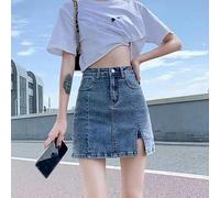 WEITING Retro Azul Falda Vaquera Dividida Talle Alto Una Línea Pantalones De Cadera para Mujer Falda Prevenir La Exposición Hottie Ropa De Calle Moda Coreana-Retro Azul-M