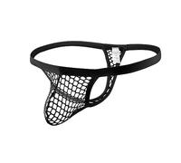 WEITING Ropa Interior Sexy para Hombres Bulge Penis Bolsa Tanga Ver a través de Malla de Rejilla Bikini Frontal Tanga T Bragas traseras Lencería Masculina-1 Pieza Negro-L