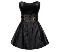 WEITING Sexy vestido corto con cremallera en la espalda para mujer, gótico, punk, de cuero, corsé, para club, fiesta, color negro, talla grande, dorado, talla L