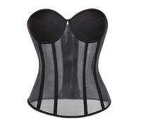 WEITING Sujetador de malla sexy para mujer Corsé Ropa informal delgada gótica See Through Overbust Bustier Top-Black-L