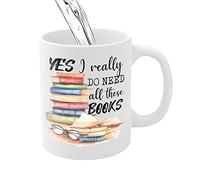WEITING Taza los amantes del libro, taza cerámica 350 ml, Yes I Really Do Need All These Books Librarian Book Nerd Regalos para café, té, chocolate caliente