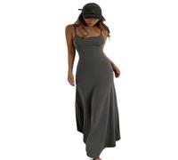 WEITING Vestido con Tirantes Sexy Vestido Largo Delgado para Mujer Calle Negra Casual Sin Espalda Sin Mangas Club Party Robe Moda de Verano-Gray-S