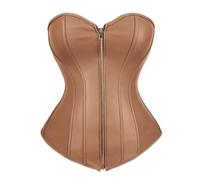 WEITING Vestido De Corsé con Falda De Encaje Floral Asimétrica Disfraz Vintage Cuero De Pu Overbust Corsé Bustier para Mujer Tallas Grandes Burlesque-Marrón-S