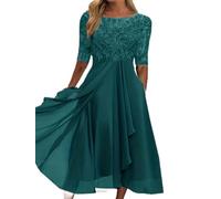 WEITING Vestido de Noche de Dama de Honor de Primavera y Verano Europeo y Americano Vestido de Gasa Hueco de Manga Media de Encaje-Verde-L