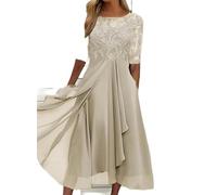 WEITING Vestido de Noche de Dama de Honor de Primavera y Verano Europeo y Americano Vestido de Gasa Hueco de Manga Media de Encaje-Oro-M