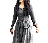 WEITING Vestido Medieval Mujer Manga Larga Maxi Túnica Vintage Hada Elfo Vestido Renacimiento Celta Vikingo Gótico Ropa Fantasía Bola -Gris Oscuro,XXL