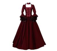 WEITING Vestido medieval para mujer, disfraz de cosplay, vestido largo gótico renacentista con capucha, vestido largo retro steampunk para mujer, vestidos de fiesta elegantes para Halloween-Vino-M